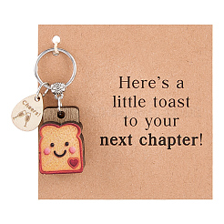5 ensemble de porte-clés pendentifs toast en bois et résine&nbsp;KEYC-FG0001-24