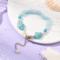 Pulseras con cuentas de jade blanco natural y dijes de turquesa sintética&nbsp;BJEW-JB14140-01
