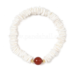Braccialetti elasticizzati con perline heishi quadrate di conchiglie marine naturali e perline rotonde di pietre preziose&nbsp;BJEW-JB14476