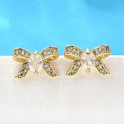 Boucles d'oreilles à tige en laiton avec nœud papillon&nbsp;EJEW-G433-05G