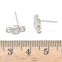 Pendientes rectangulares con micropavé de latón redondo y plano de circonitas cúbicas transparentes&nbsp;EJEW-G452-12P