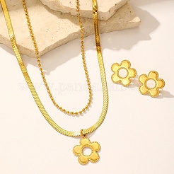 304 Edelstahl-Blumenanhänger-Halsketten & Kugelketten & Ohrstecker-Sets für Damen&nbsp;SJEW-F225-04G