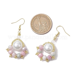 Orecchini pendenti con perle di vetro e semi di perle finte a forma di zampa&nbsp;EJEW-MZ00386-03