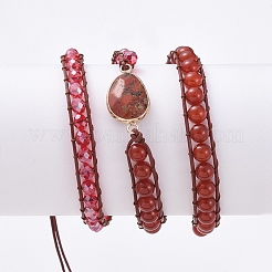 Bracciali avvolgenti con perline in vetro sfaccettato e corniola naturale (tinti e riscaldati).&nbsp;BJEW-JB05035-02