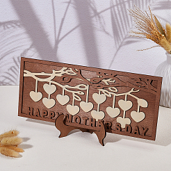 1 ornamento rettangolare in legno a forma di cuore di pesca con albero genealogico&nbsp;AJEW-DC0001-95A
