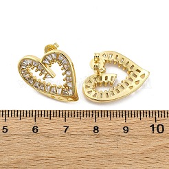 Orecchini a bottone con micro pavè di ottone a forma di cuore e zirconi trasparenti&nbsp;EJEW-H158-01G