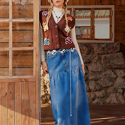 1 Stück ovaler Kettengürtel aus Legierung und Acryl mit Kuhmuster für Cowgirls&nbsp;AJEW-HS0001-29