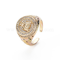 Rond plat en zircone cubique colorée avec anneau de manchette à large bande de guanyin&nbsp;RJEW-N035-080-NF