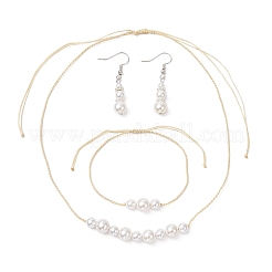 Runde Muschelperlen-Halskette & Armband & Ohrhänger-Sets&nbsp;SJEW-JS01337