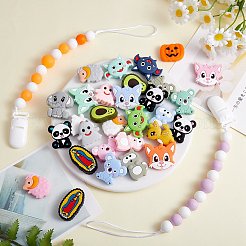 14 pièce de perles focales en silicone à tête de chat de 7 styles&nbsp;JX664A