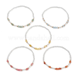Pulseras elásticas de piedras preciosas naturales y cuentas de vidrio para mujer&nbsp;BJEW-MZ00344