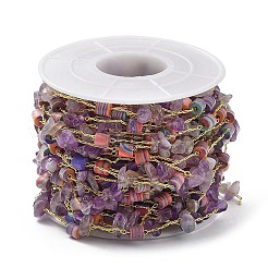 Scaglie di ametista naturale e catene di perline a colonna&nbsp;CHC-C001-03G