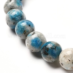 Bracelet extensible de perles rondes en pierre k2 naturelle / goutte de pluie azurite pour hommes femmes&nbsp;BJEW-JB06812