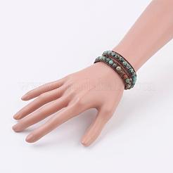 Zwei Schleifen natürliche afrikanische Türkis (Jaspis) Wickelarmbänder&nbsp;BJEW-JB03285-02