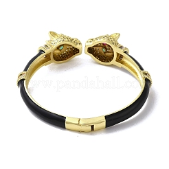Messing Pavé bunt Zirkonia Leopard offene Manschette Armreif für Frauen&nbsp;BJEW-K246-07G