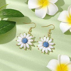 Pendientes colgantes de flores de roca de lava natural&nbsp;EJEW-TA00568-03