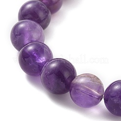 Bracelets extensibles perlés tête de bouddha en améthyste naturelle et alliage&nbsp;BJEW-JB09420-01
