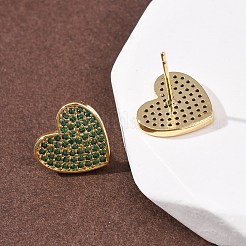 Micro latón corazón allanan aretes de óxido de circonio cúbico&nbsp;EJEW-H178-01G-03