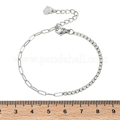 Braccialetti da donna con catene a forma di graffetta in acciaio inossidabile 304 e catene a tazza con strass&nbsp;BJEW-D456-06P