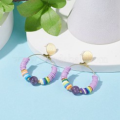 Orecchini pendenti con anello grande con ametista naturale e argilla polimerica&nbsp;EJEW-TA00075-01