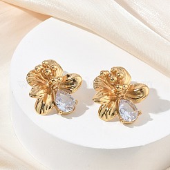 Orecchini a perno da donna in acciaio inossidabile 304 con zirconi cubici per San Valentino&nbsp;EJEW-F411-01G-02