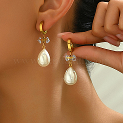 Orecchini a cerchio a goccia in acciaio inossidabile 304 con perle finte&nbsp;WG4204