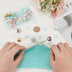 20 Stück 10 Farben eckenlose Würfel-Stricknadelstopper aus Silikon mit Blumenmuster&nbsp;DIY-GO0001-90