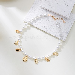 Sommer Strand Legierung Muschel geformt Seestern Quaste Kunststoff Imitation Perle Perlen Halsketten für Frauen&nbsp;FS-WGF3BD7-02