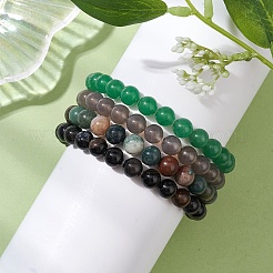 4 pz costellazione 8 mm rotondo agata grigia naturale e avventurina verde e agata indiana e onice nero (tinto e riscaldato) braccialetti elasticizzati con perline per donna&nbsp;BJEW-JB10632