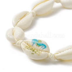 Cavigliera da donna con perline intrecciate in conchiglia di ciprea naturale&nbsp;AJEW-AN00527-01