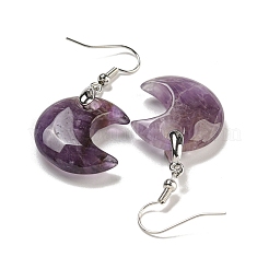 Boucles d'oreilles pendantes en laiton plaquées lune pour femmes&nbsp;EJEW-B064-02P-08