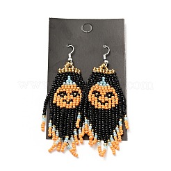 Boucles d'oreilles lustre citrouille tressée en graines de verre&nbsp;EJEW-B012-06