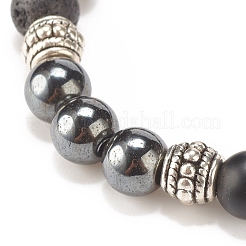 Natürliches Lavagestein & synthetischer schwarzer Stein & Hämatit-Stretch-Armband&nbsp;BJEW-JB08169