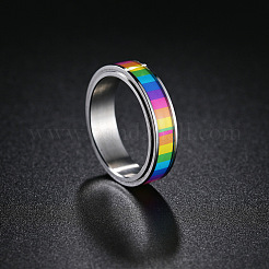 Regenbogenfarbener Stolzflaggen-Emaille-Rechteck-Drehring&nbsp;RABO-PW0001-038D