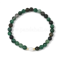 Bracelets extensibles ronds en fuchsite naturelle et perles de culture d'eau douce pour femmes&nbsp;BJEW-JB13781-02