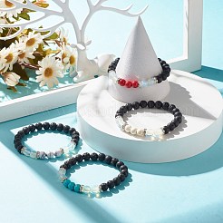Bracelet extensible pierre de lave naturelle & opalite & pierres précieuses&nbsp;BJEW-JB07712