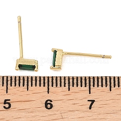 Orecchini a bottone rettangolari in ottone con micro pavè di zirconi cubici&nbsp;EJEW-A156-19G