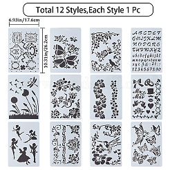 12 x Zeichenschablone aus Kunststoff in 12 Stilen.&nbsp;DIY-GF0006-88