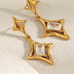 Orecchini pendenti a forma di stella in acciaio inossidabile 304 con zirconi cubici trasparenti&nbsp;FS-WG9493C-01
