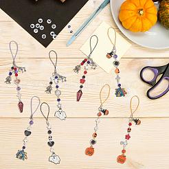 Kits para hacer correas de teléfono móvil con colgantes de aleación de esmalte y cuentas de acrílico/vidrio con temática de Halloween&nbsp;DIY-SC0031-90
