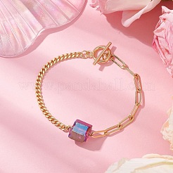 Braccialetti con maglie in quarzo naturale con prisma esagonale elettrolitico&nbsp;BJEW-JB10753-03