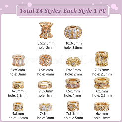 14 Stück 14 Stile Messing Micro Pave Zirkonia Perlen&nbsp;ZIRC-PH0001-50