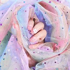 Tie-Dye-Silber-Stern-Polyester-Mesh-Tüll-Stoff&nbsp;DIY-WH0410-84