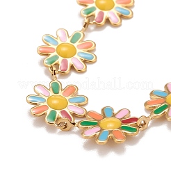 Pulsera de eslabones de margarita esmaltada&nbsp;BJEW-P271-01G-02