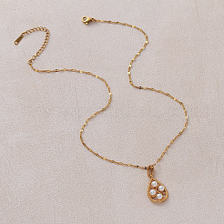 Collane vintage europee con pendente a goccia in acciaio inossidabile 304 e perle artificiali per donna&nbsp;NU2800