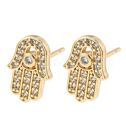 Ohrstecker aus Messing mit Hamsa-Hand und Mikropflaster aus klarem Zirkonia&nbsp;EJEW-H178-07G