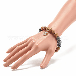 Bracelet extensible perlé en bois de wengé naturel et pierres précieuses avec main hamsa avec charme mauvais œil&nbsp;BJEW-JB07819