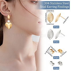 40 pieza de accesorios para pendientes de acero inoxidable 304 de 2 colores&nbsp;STAS-BBC0002-06