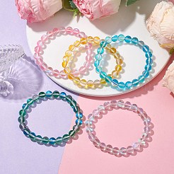 Braccialetti elasticizzati da donna con perline sintetiche rotonde in pietra di luna da 8 mm&nbsp;BJEW-JB10481