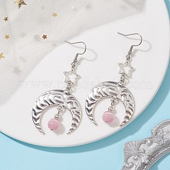 Orecchini pendenti con stella e luna in lega d'argento antico&nbsp;EJEW-JE05637-03